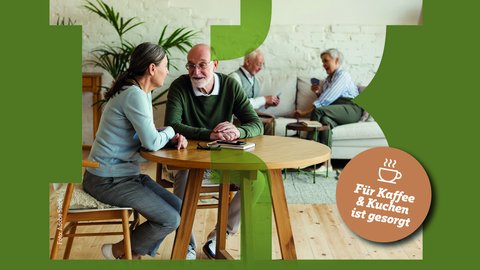 Von Tisch zu Tisch zu guten Gesprächen. Im Text steht, dass es für ältere Menschen Plauder Runden gibt. Das funktioniert nach dem Speed Dating Prinzip. So kann man unkompliziert mit anderen Leuten ins Gespräch kommen. Zum Schluss gibt es noch Kuchen und Kaffee.