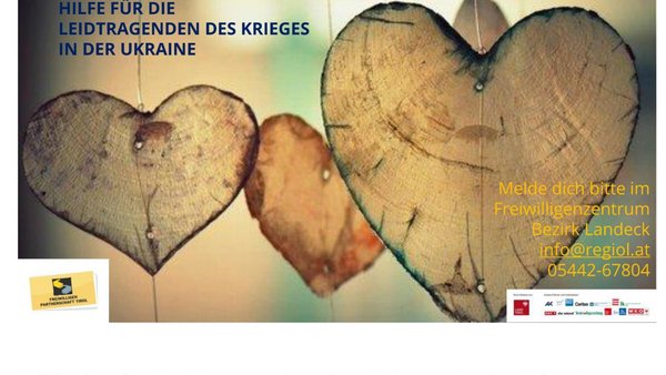 Plakat mit Herzen udn Aufruf zu Helfen